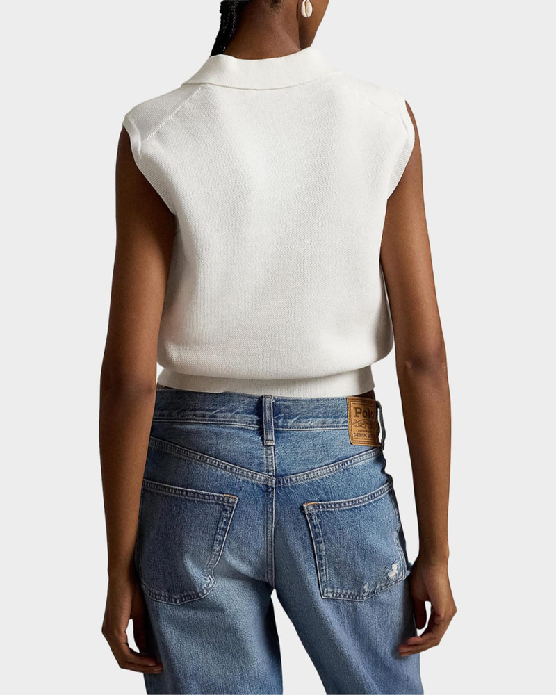 Cotton-Blend Sleeveless Polo Sweater 3