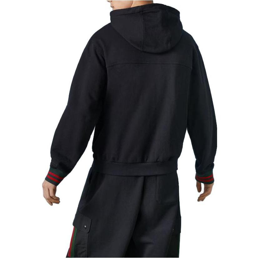 Gucci Cotton Jersey Hooded Jacket With Web 'Black' 752187-XJFQV-1043 - 3