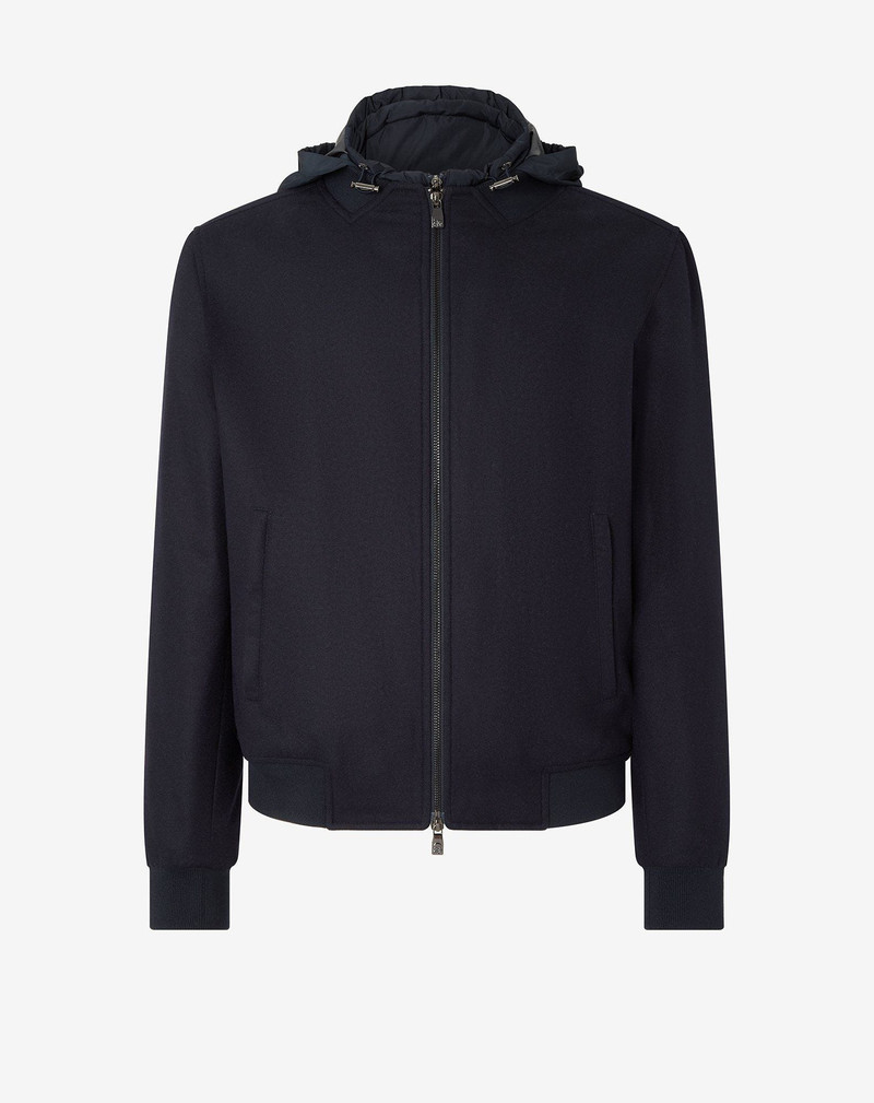 Blue technical cashmere bomber jacket with detachable vest 1