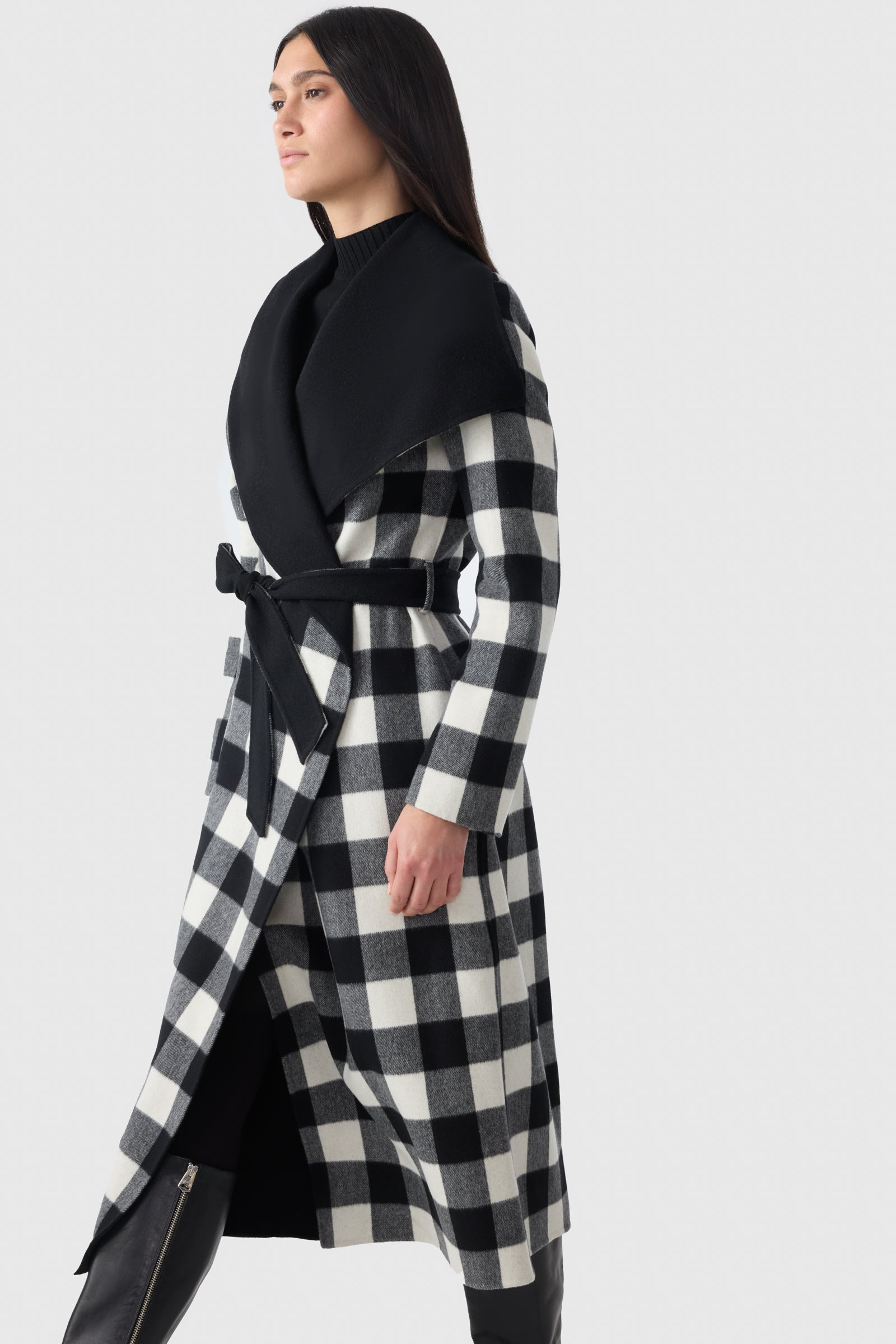 MAI-PL Reversible Plaid Wrap Coat in Double-Face Wool - 6