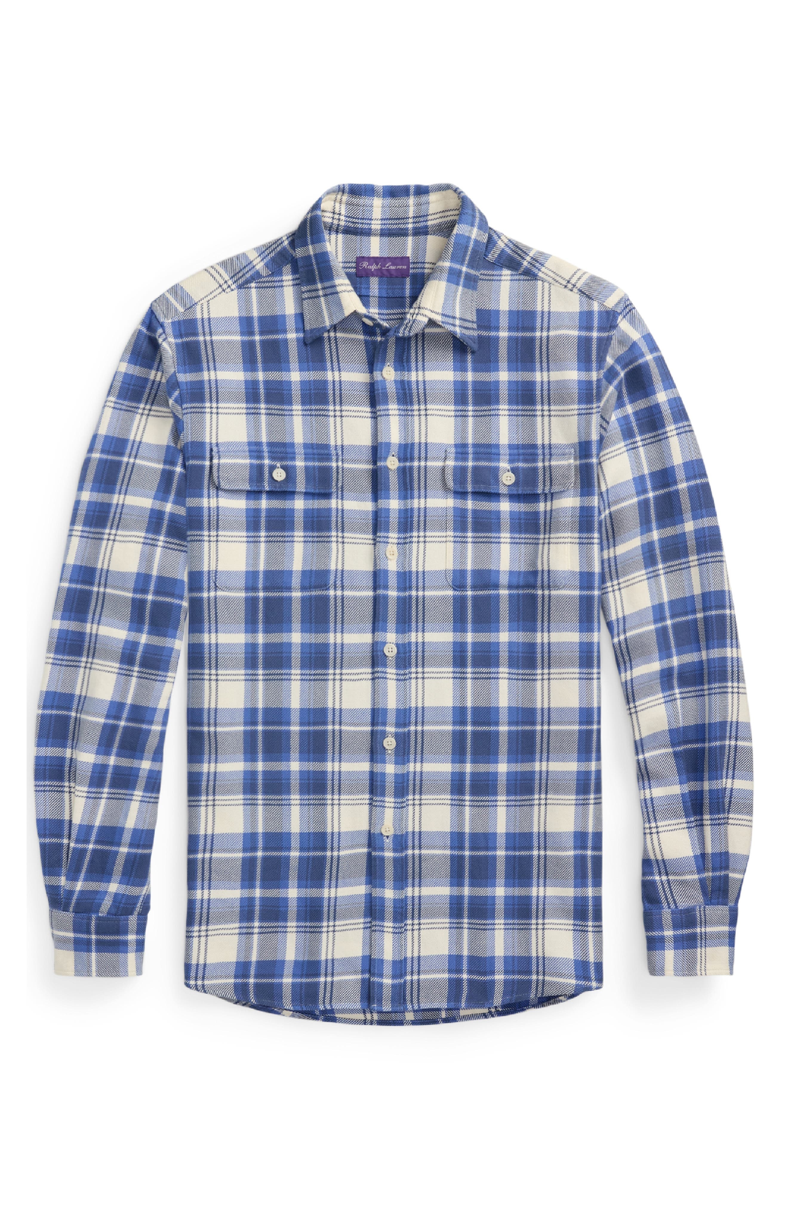 Ralph Lauren Purple Label Plaid Cotton Twill Button-Up Shirt in Blue /Cream at Nordstrom - 5