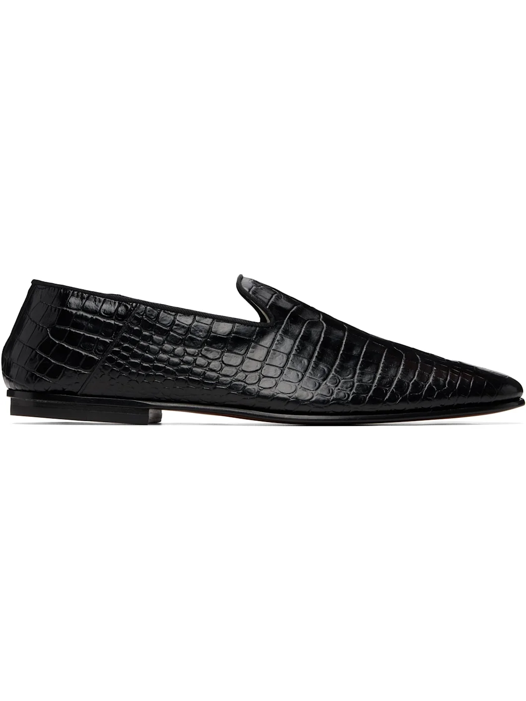 Black Printed Alligator Steven Loafers - 1