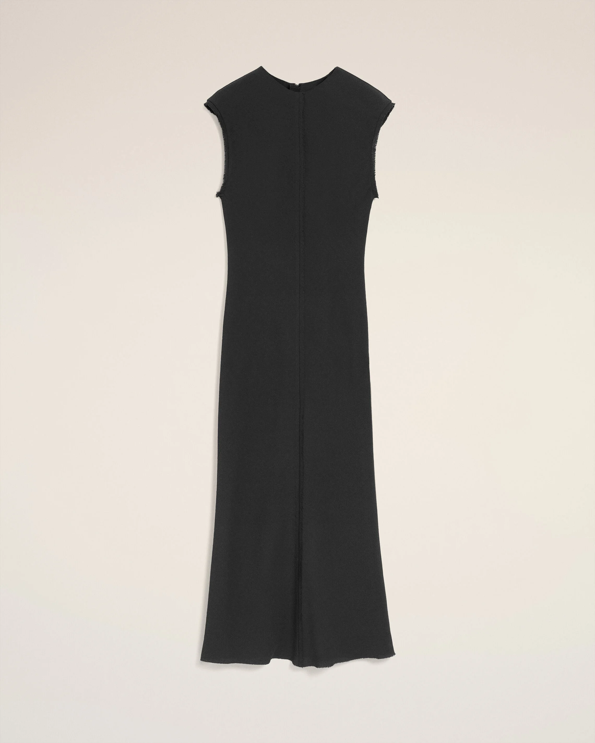 BLACK LONG RAW EDGE DETAILS DRESS - 1