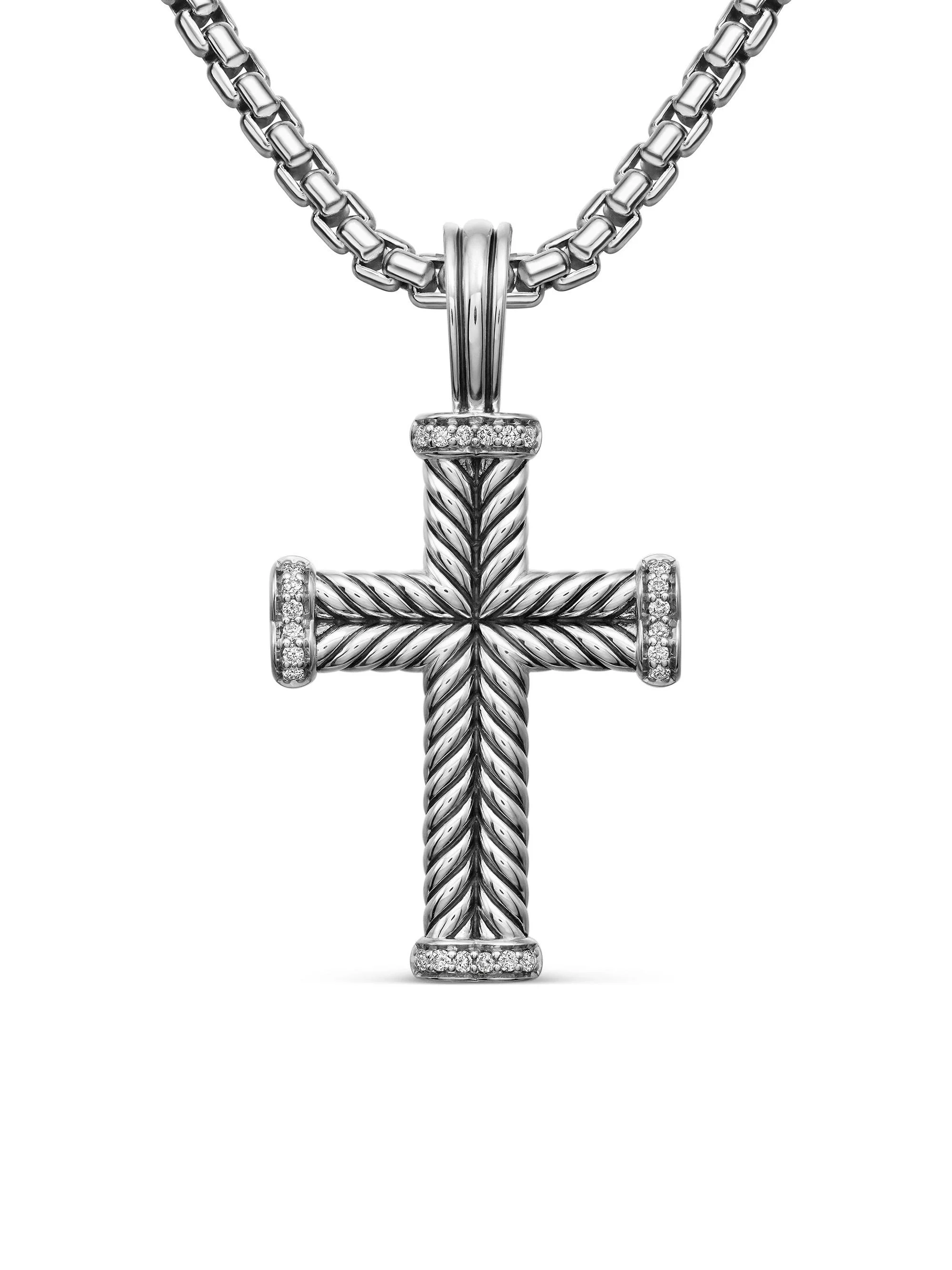 Men's Chevron Cross Pendant With Pave Diamonds - Diamond - 1