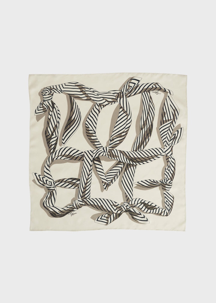 Knotted monogram silk scarf creme - 6