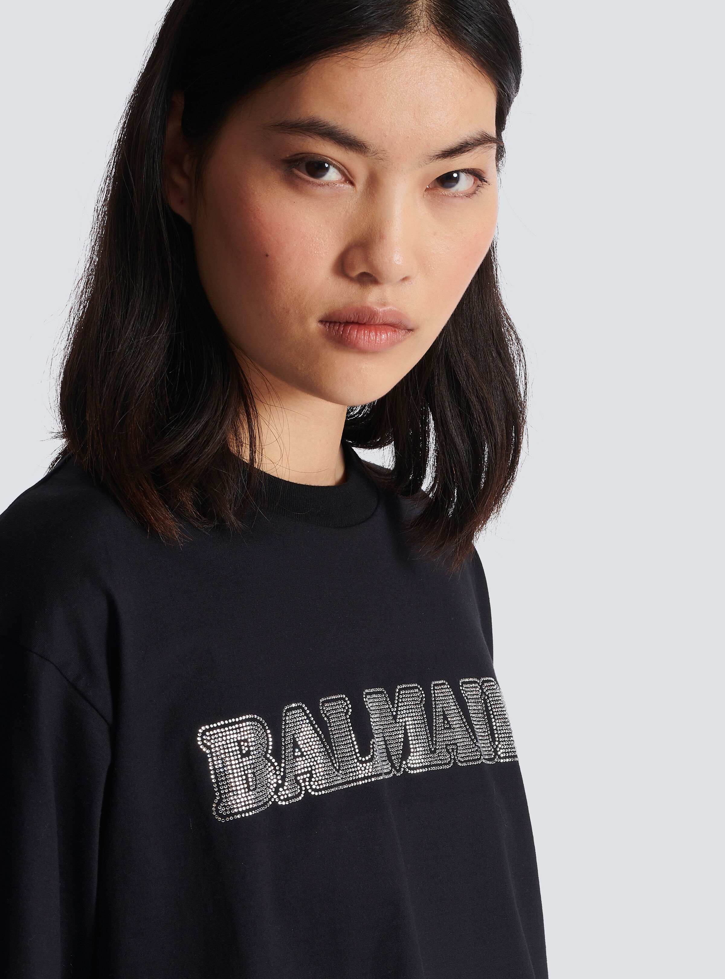 Cropped rhinestone Balmain T-shirt - 7
