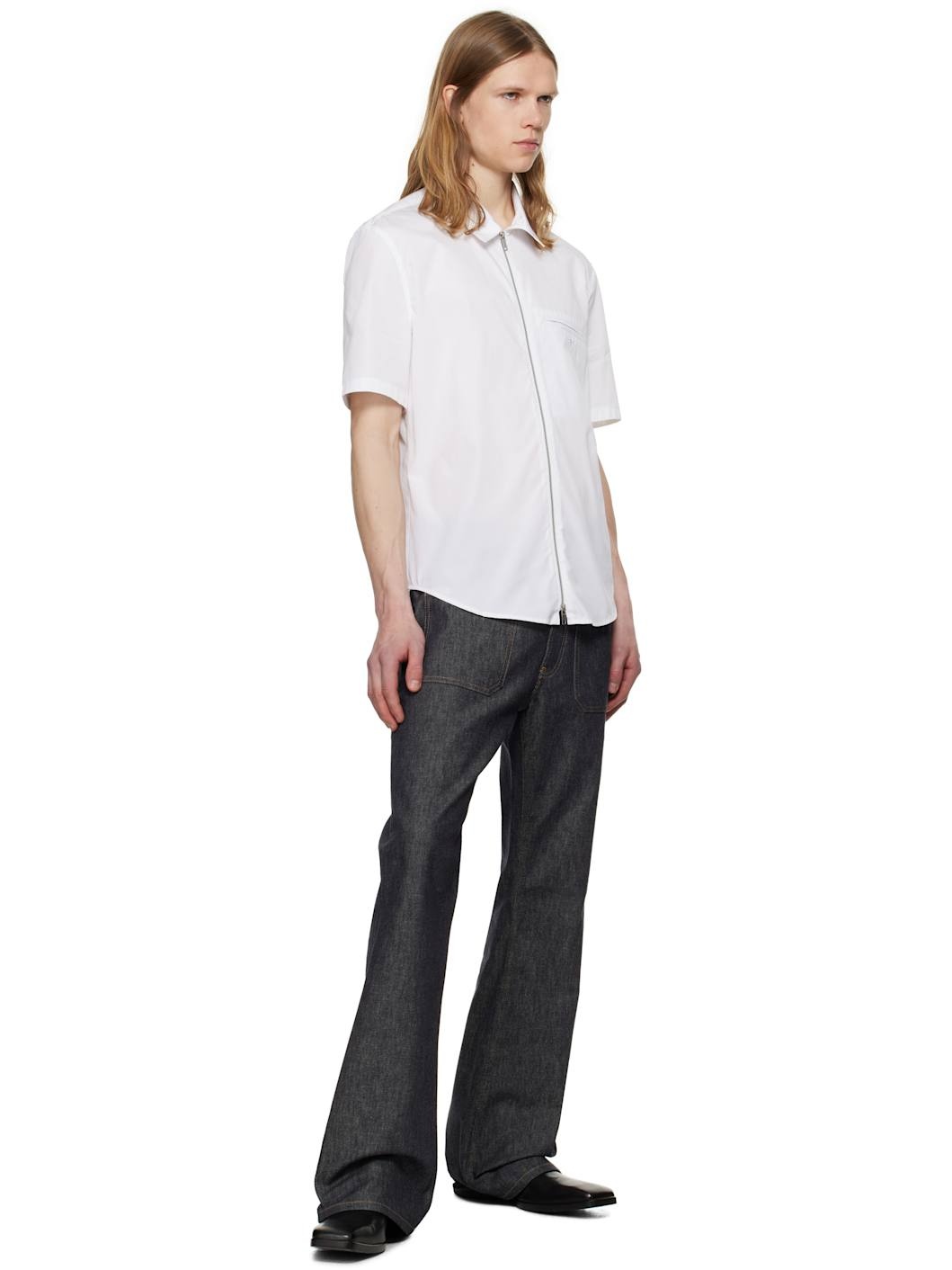 White Zipped Poplin Shirt - 4