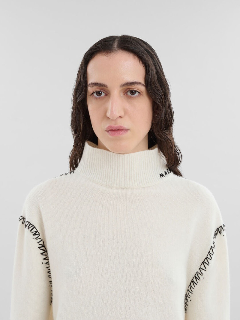 WHITE WOOL-CASHMERE WRAP JUMPER WITH MARNI MENDING 4