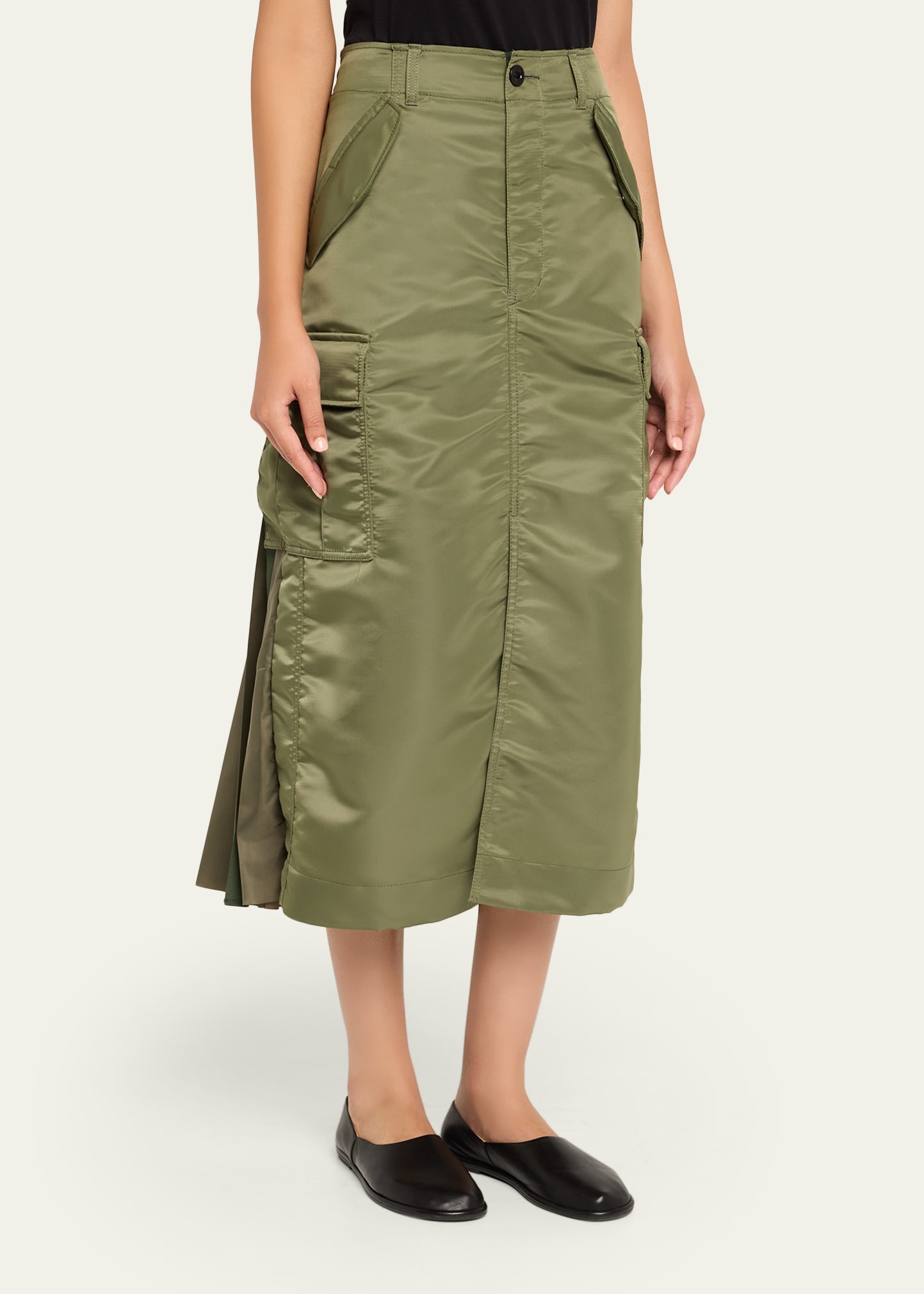 Nylon-Twill Pleated Cargo Midi Skirt - 4