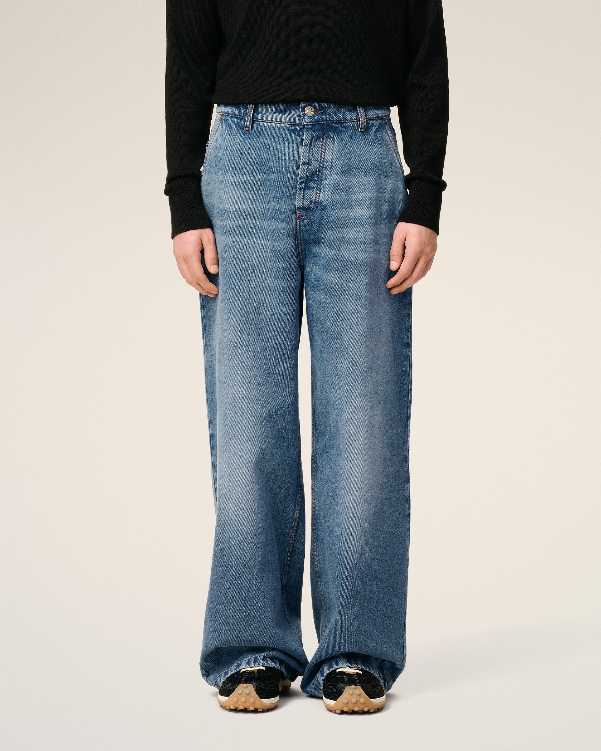 BLUE COTTON WIDE FIT JEANS - 3