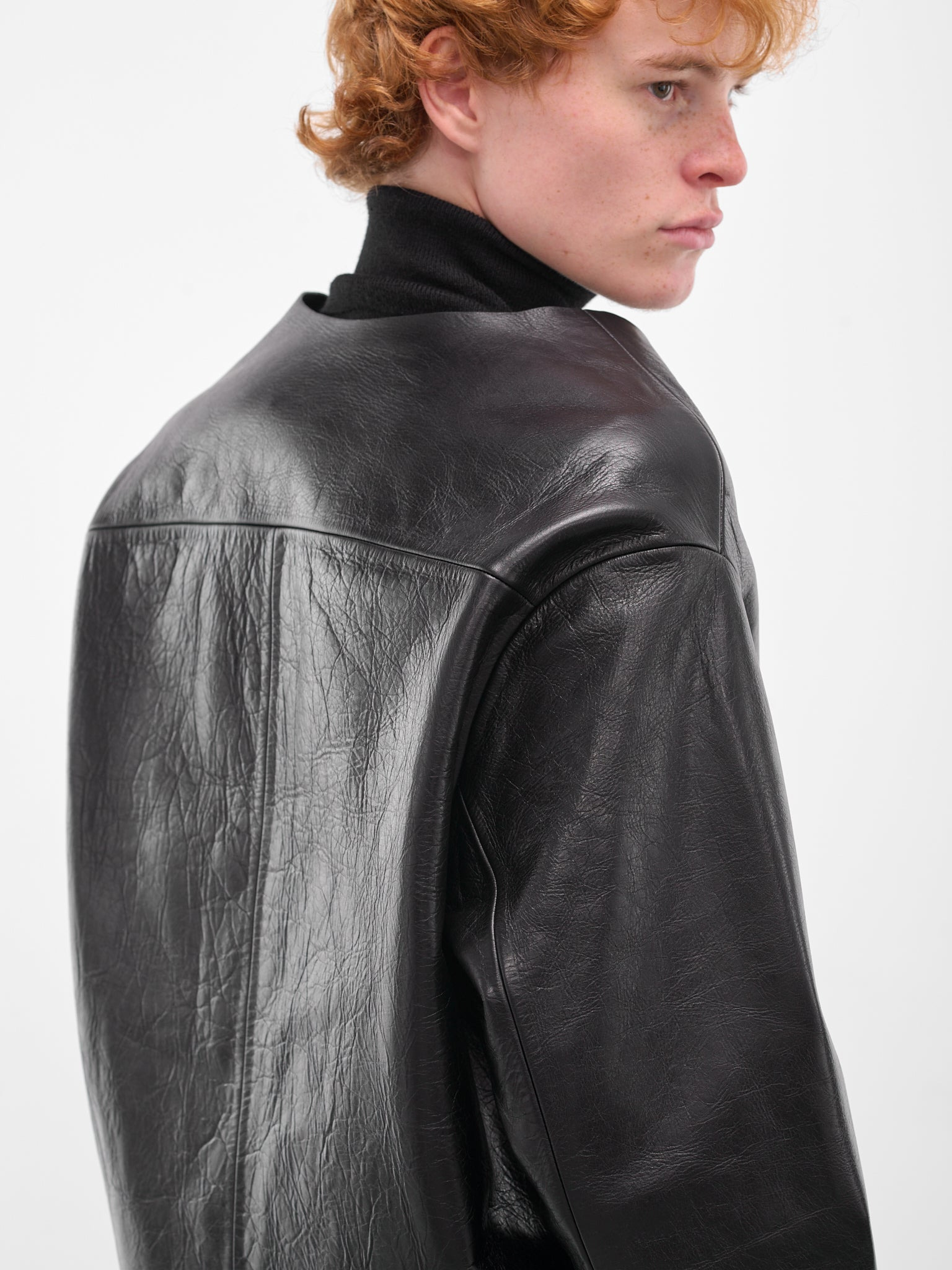 Black Minimalist Leather Boxy Jacket - 5