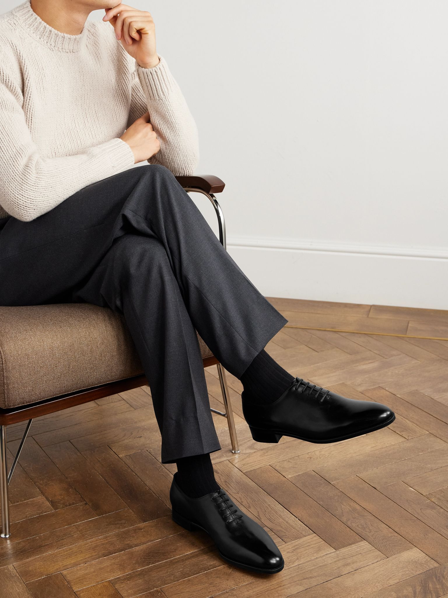 Marldon Whole-Cut Leather Oxford Shoes Black - 2