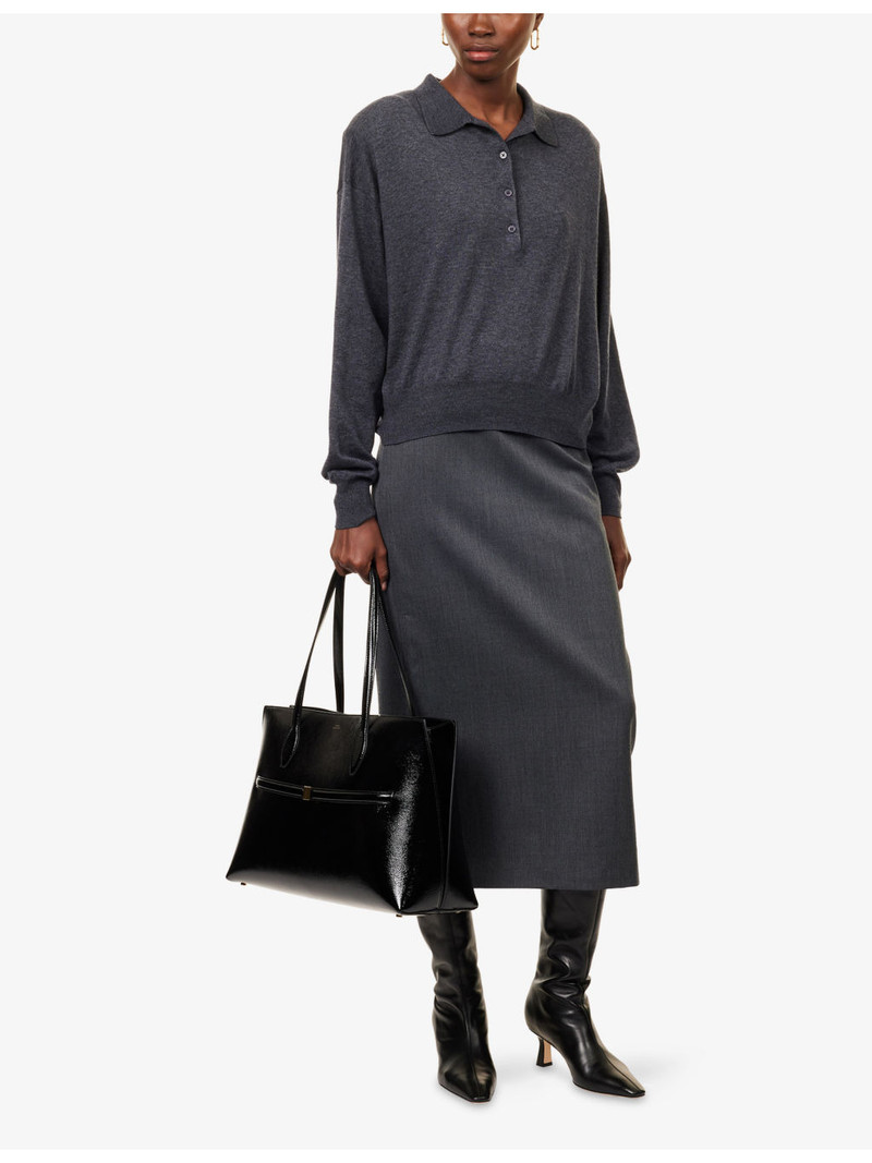 The Frankie Shop Croydon Padded-Shoulders Wool-Blend Polo Shirt outlook