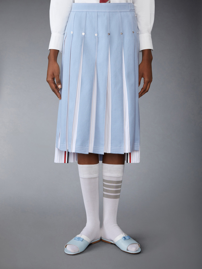 Thom Browne DENIM COMBO DROPPED BACK PLEATED SKIRT outlook