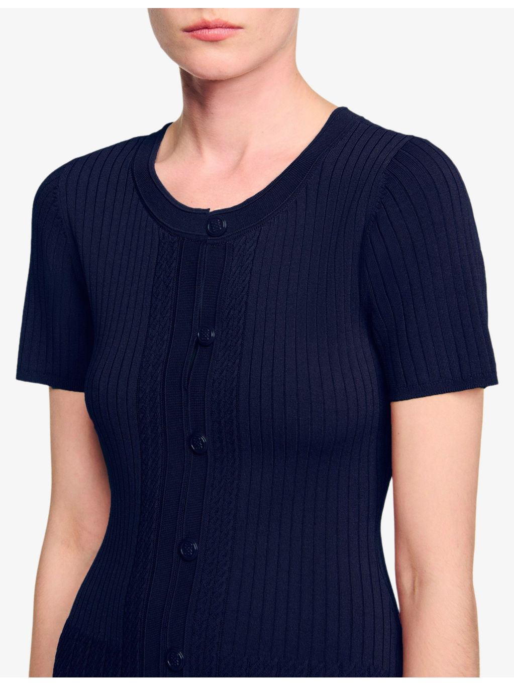 Round-Neck Button-Down Stretch-Knit Maxi Dress - 5