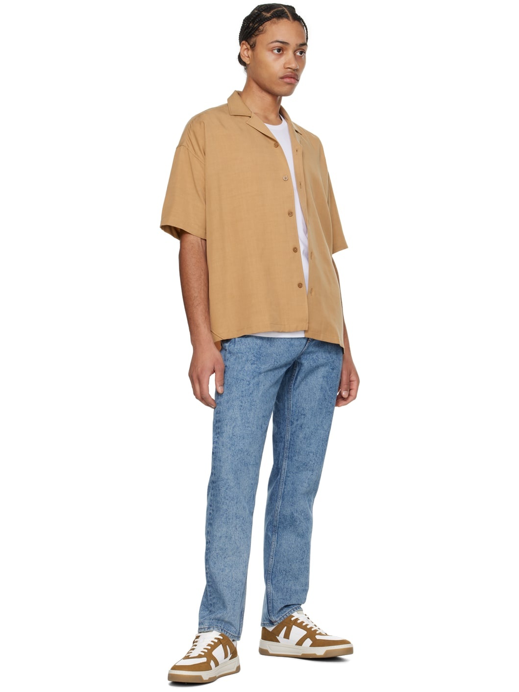 Tan Open Spread Collar Shirt - 4
