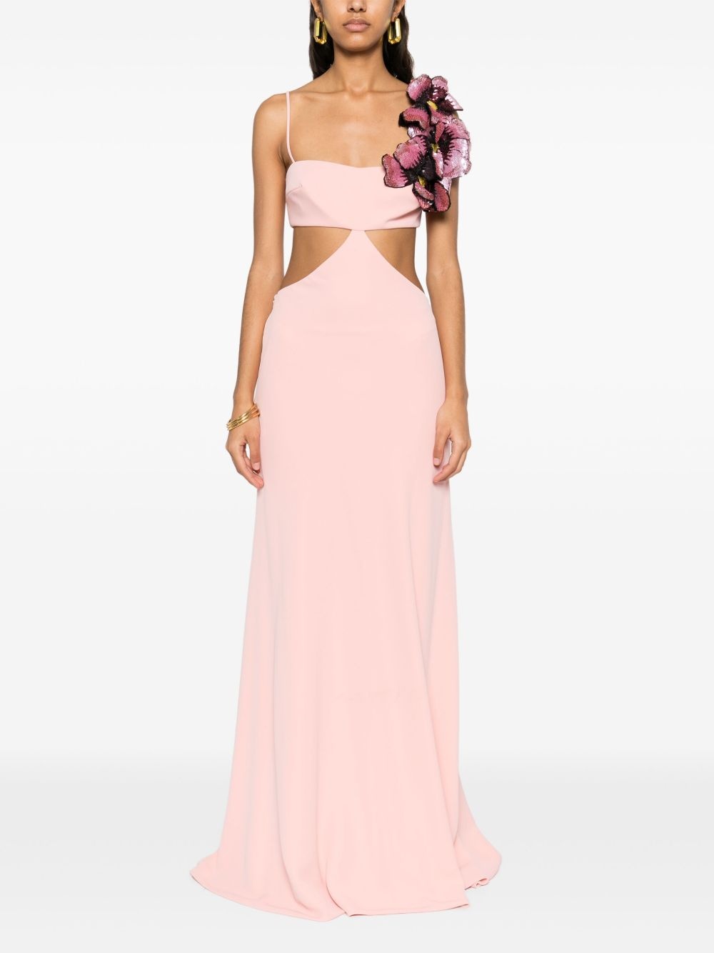 floral-appliqué gown - 2