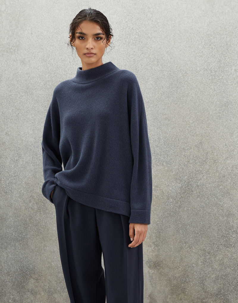 Cashmere English rib mock neck sweater with monili 1