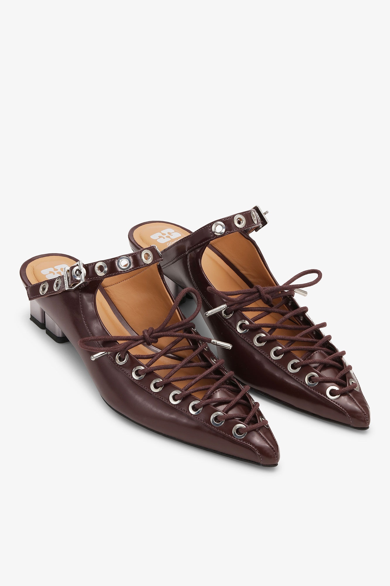 BROWN LACE-UP OLEATEX MULES - 2
