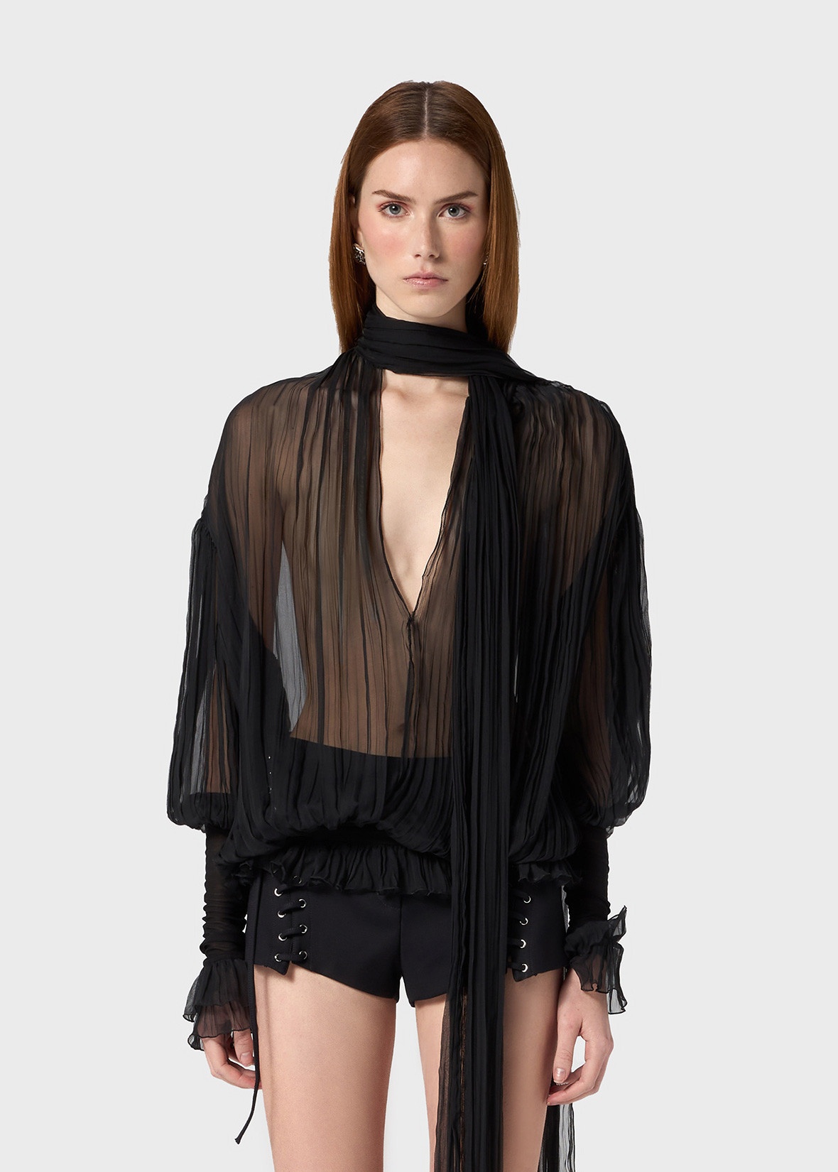 PLEATED BLOUSE IN SILK CHIFFON - 3