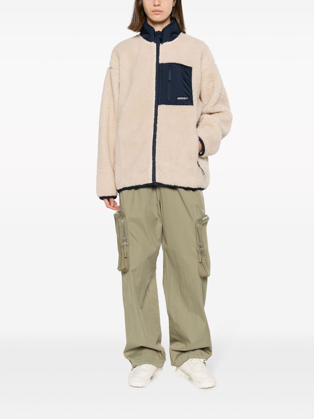 logo-patch fleece jacket - 2
