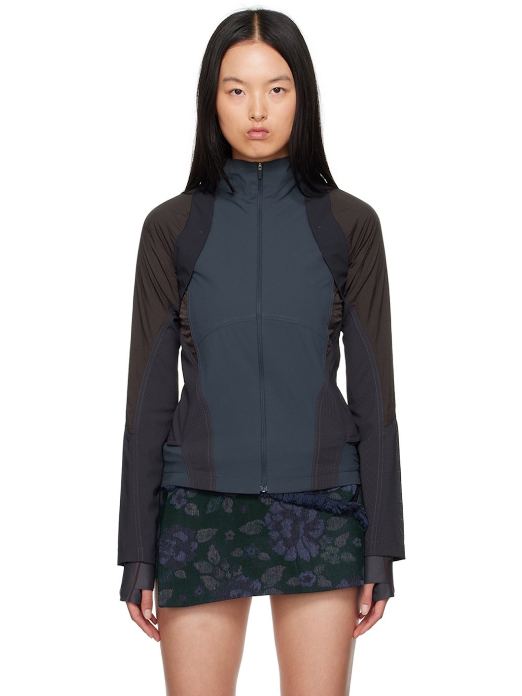 Navy Paneled Windbreaker Jacket - 1