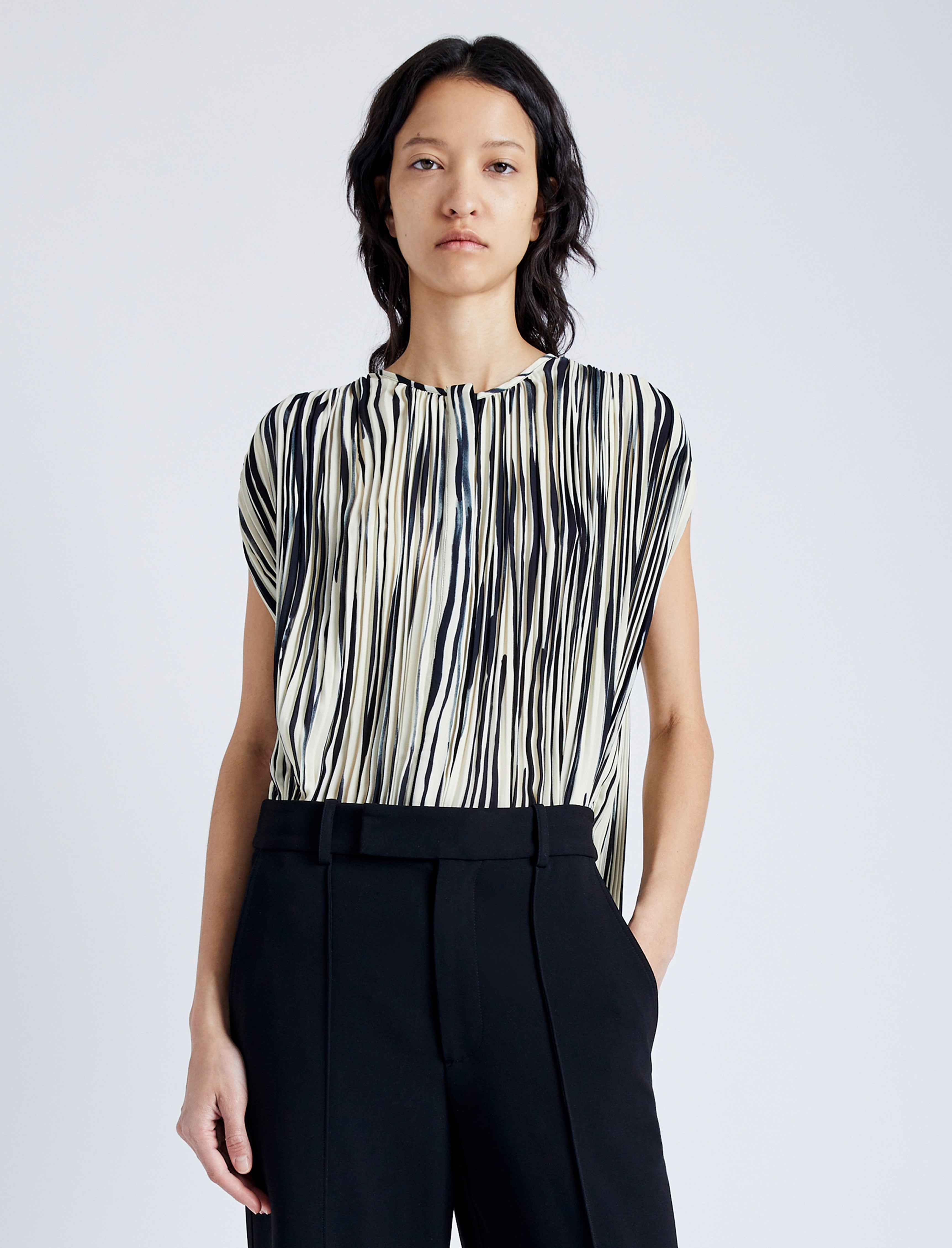 Wade Top in Printed Sheer Pleated Chiffon - 2