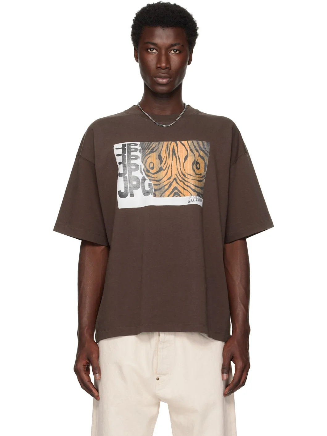Brown Printed Wood Oversized T-shirt - 1