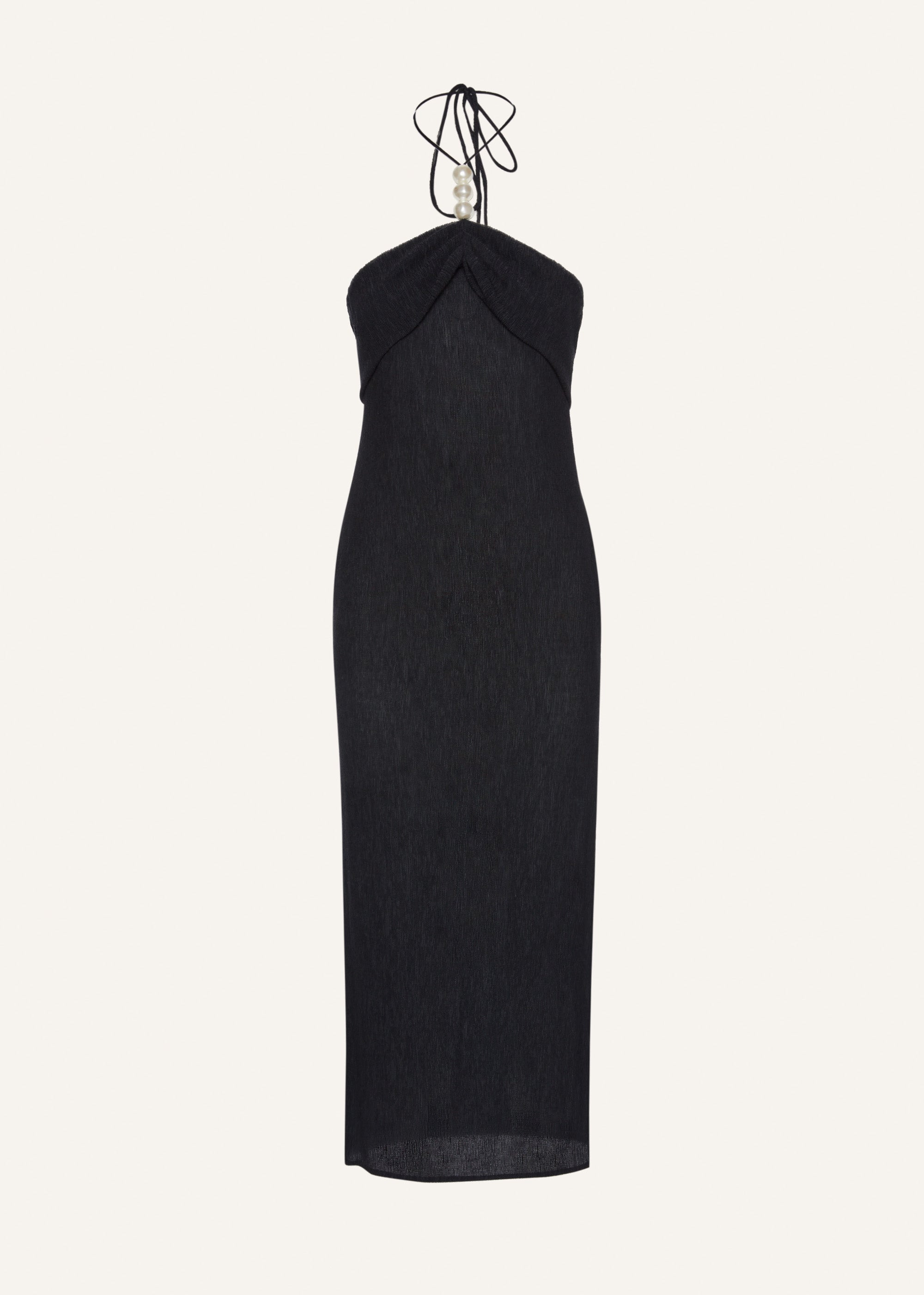 Pearl halterneck midi dress in black - 1
