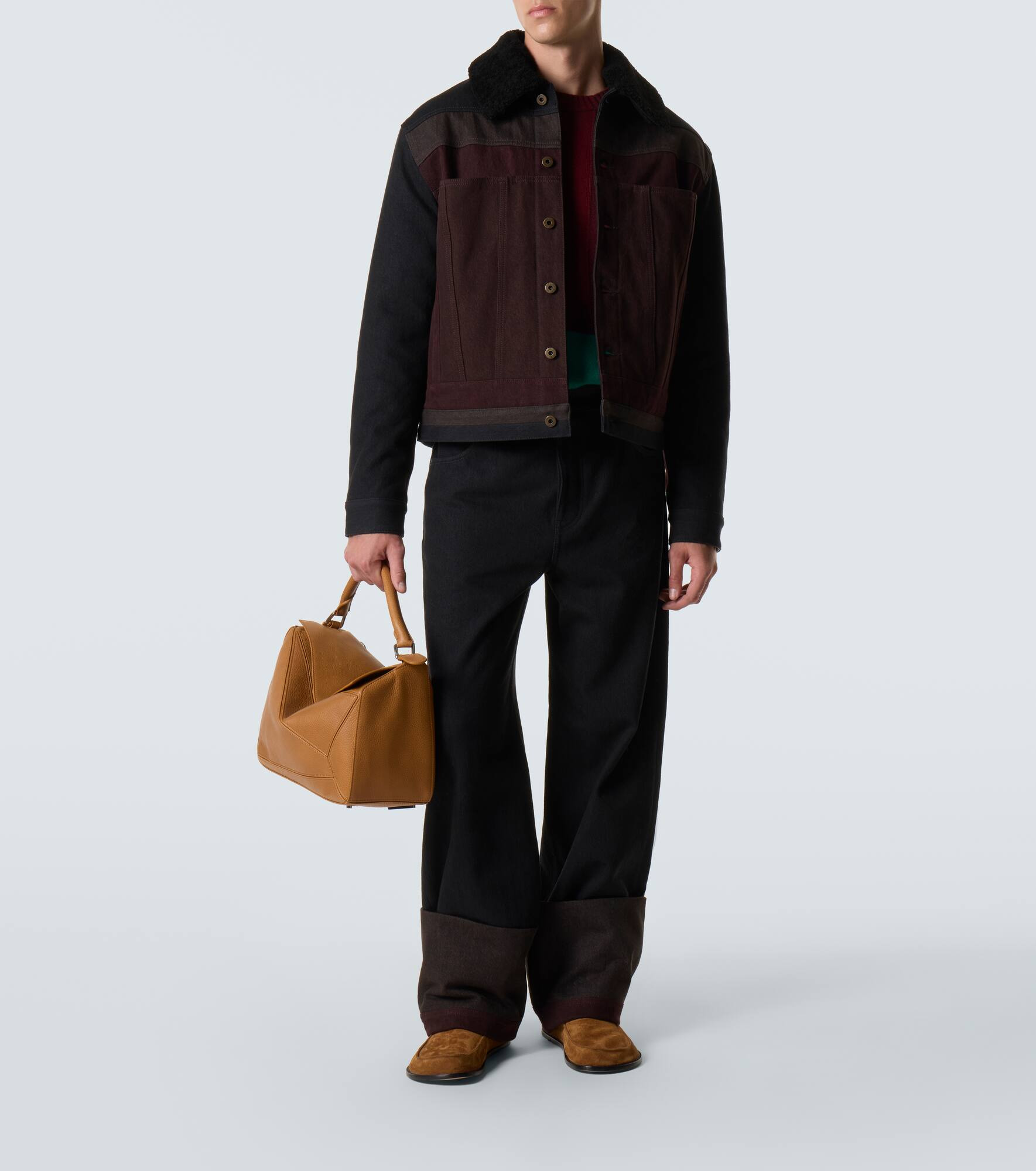 Shearling-trimmed denim blouson jacket - 2