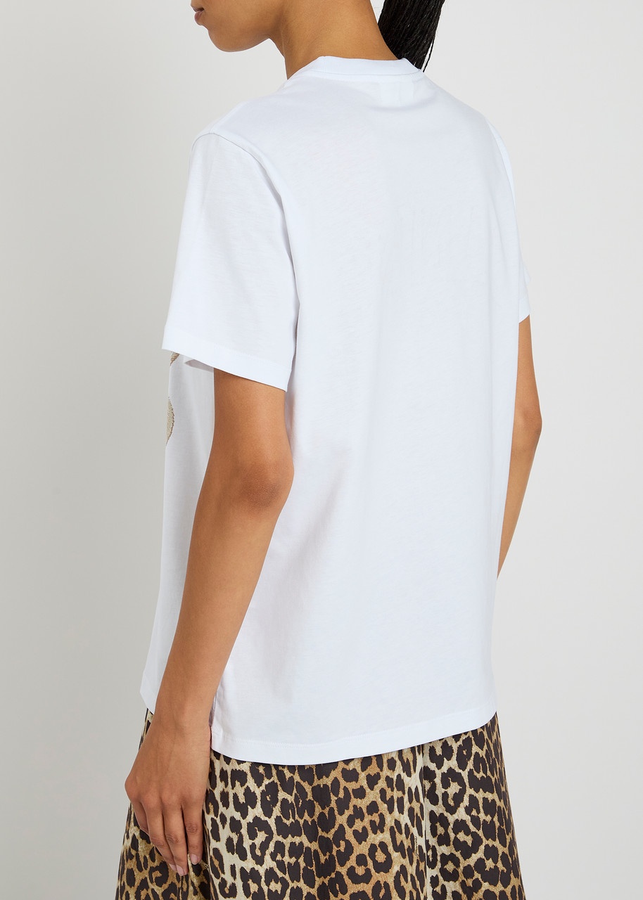 Ganni Animals Logo-embroidered Cotton T-shirt - 3