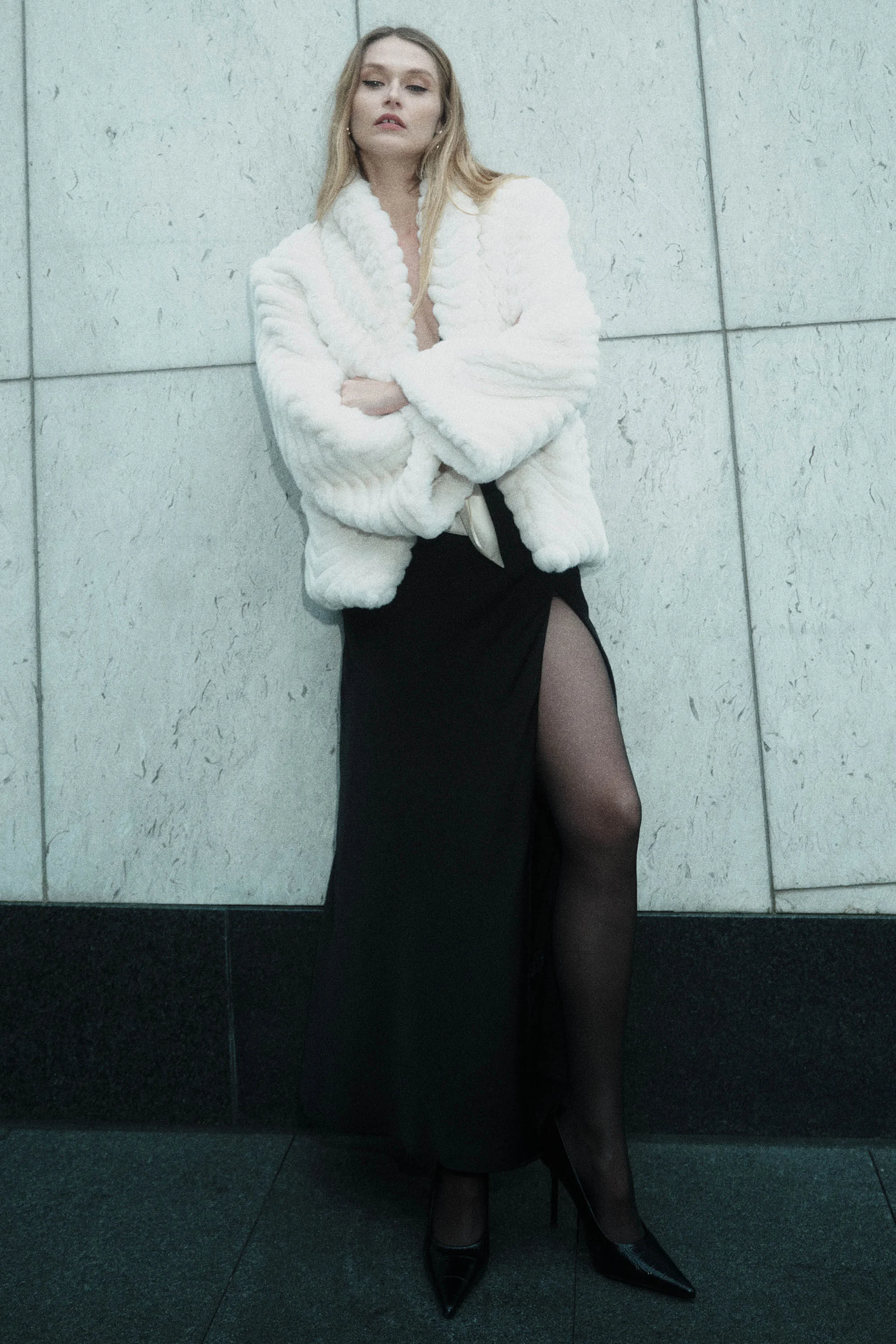 Renalda A-Line Faux Fur Coat In Ivory - 1
