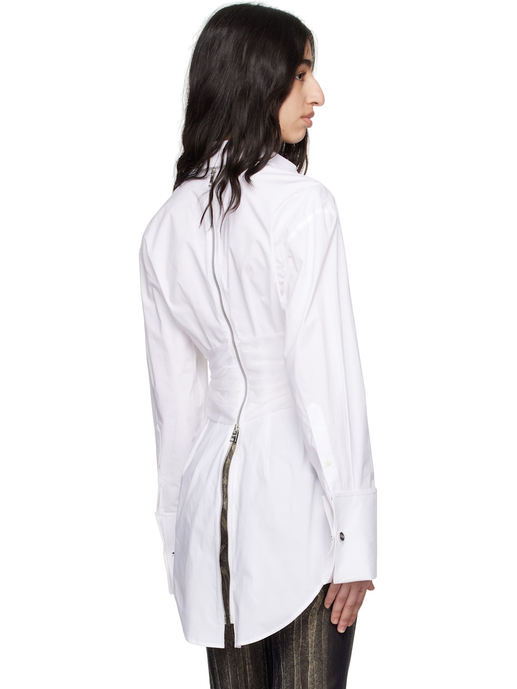 White Long Draped Shirt - 3