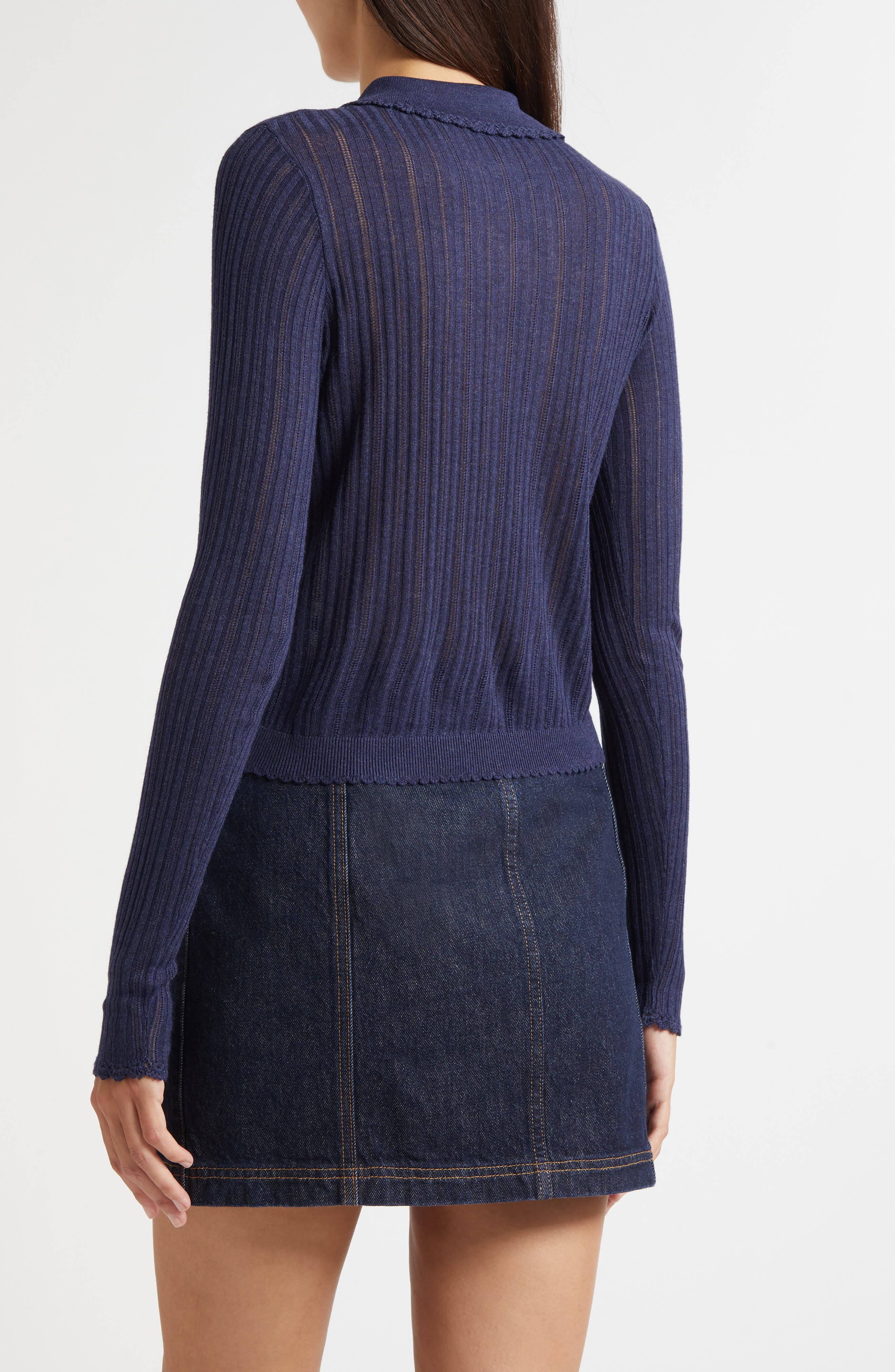 Ulla Johnson Lottie Pointelle Rib Cardigan in Midnight at Nordstrom - 2