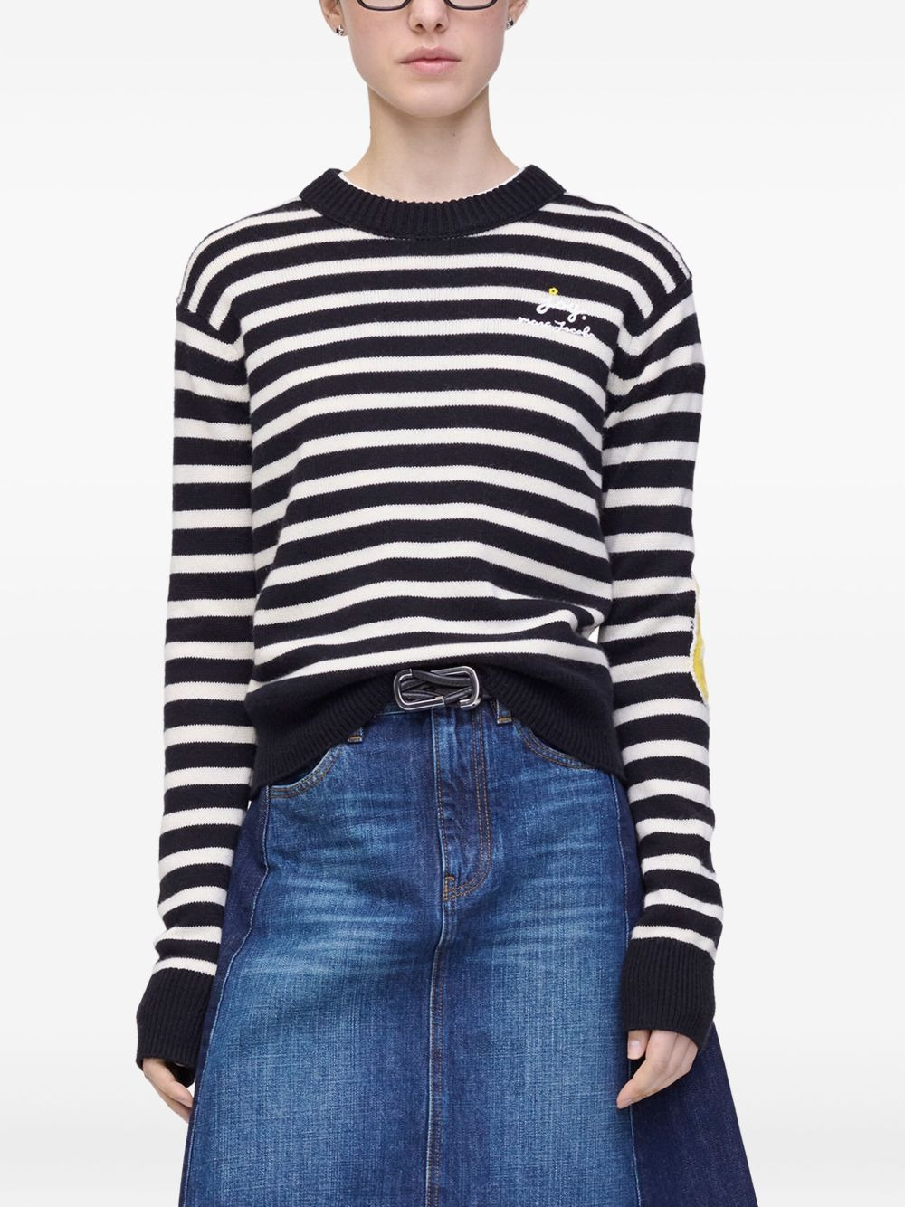 striped-pattern flower-embellished sweater - 4