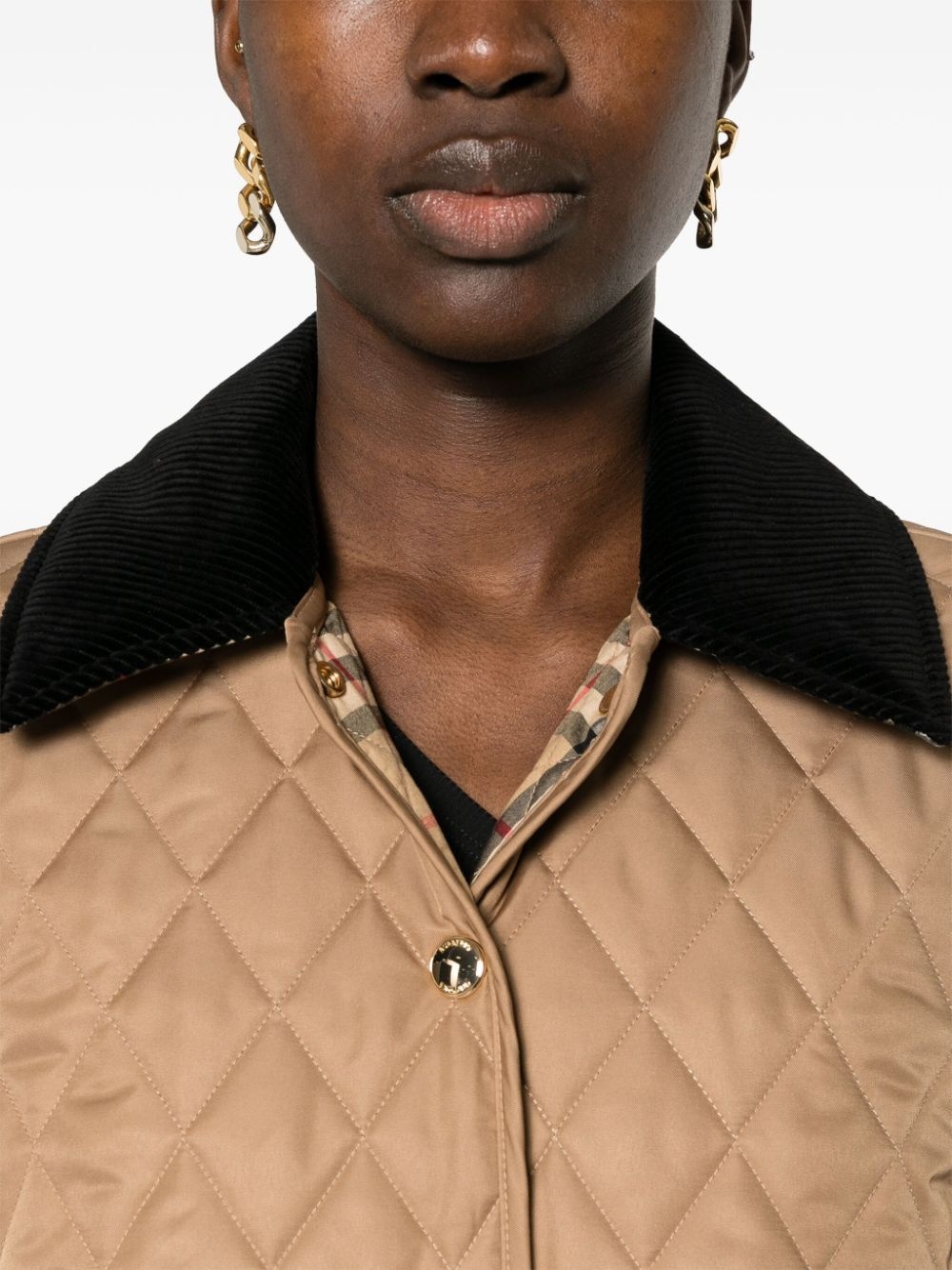 corduroy-collar quilted jacket - 5