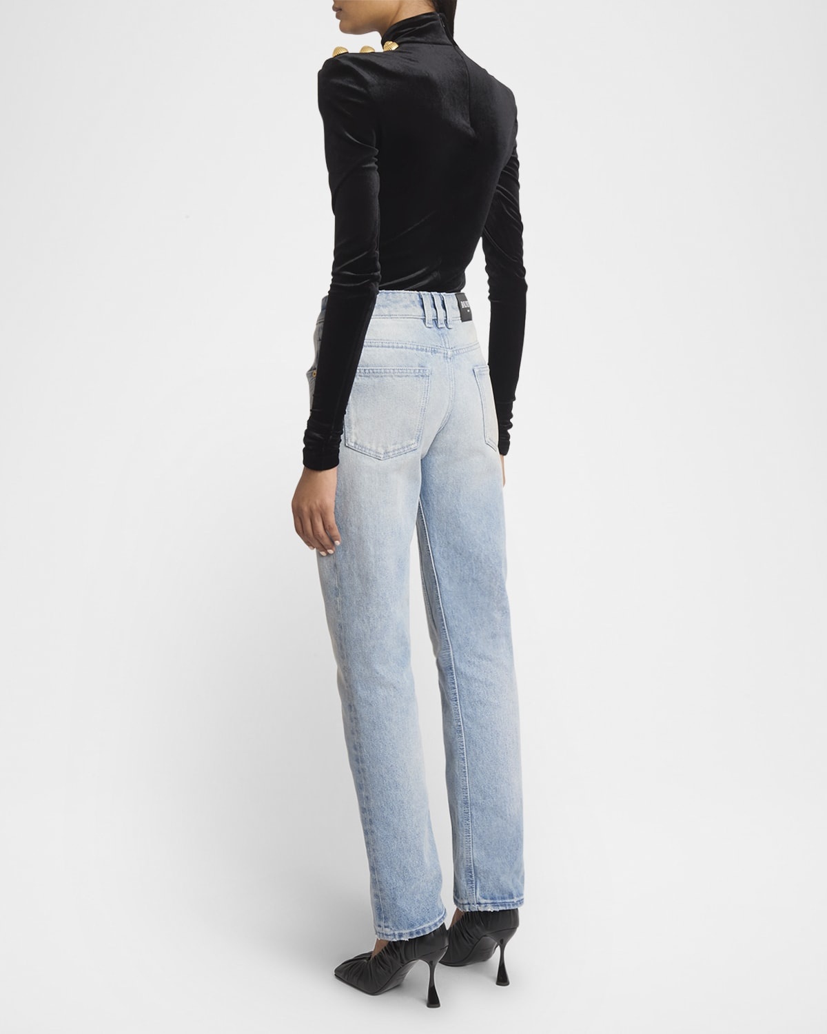 Buttoned High-Neck Velvet Top - 4