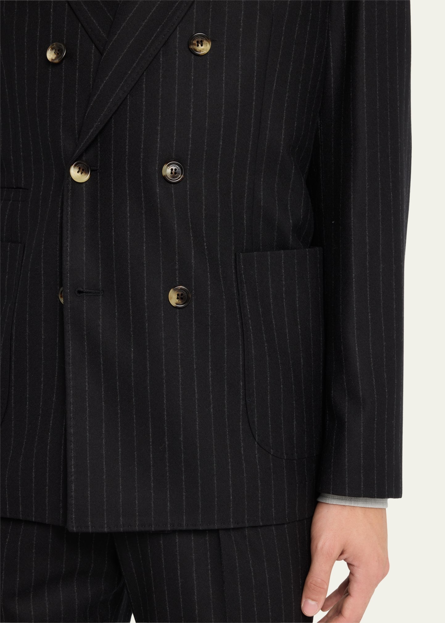 Men's Pinstriped Flannel Double-Breasted Suit - 5