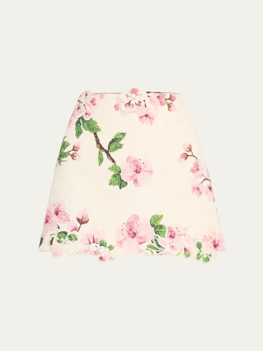 Cherry Blossom Tweed Embroidered Mini Skirt - 1