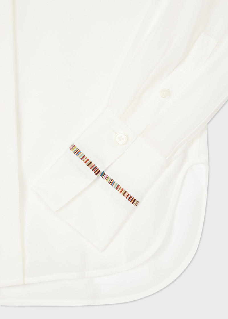 Paul Smith Women's White Silk 'Signature Stripe' Detail Shirt outlook