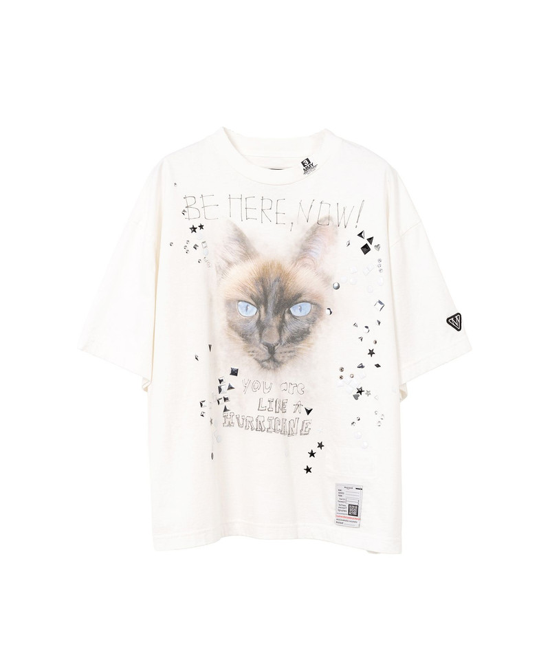 Cat Printed Embellished Distressed T-Shirt 19