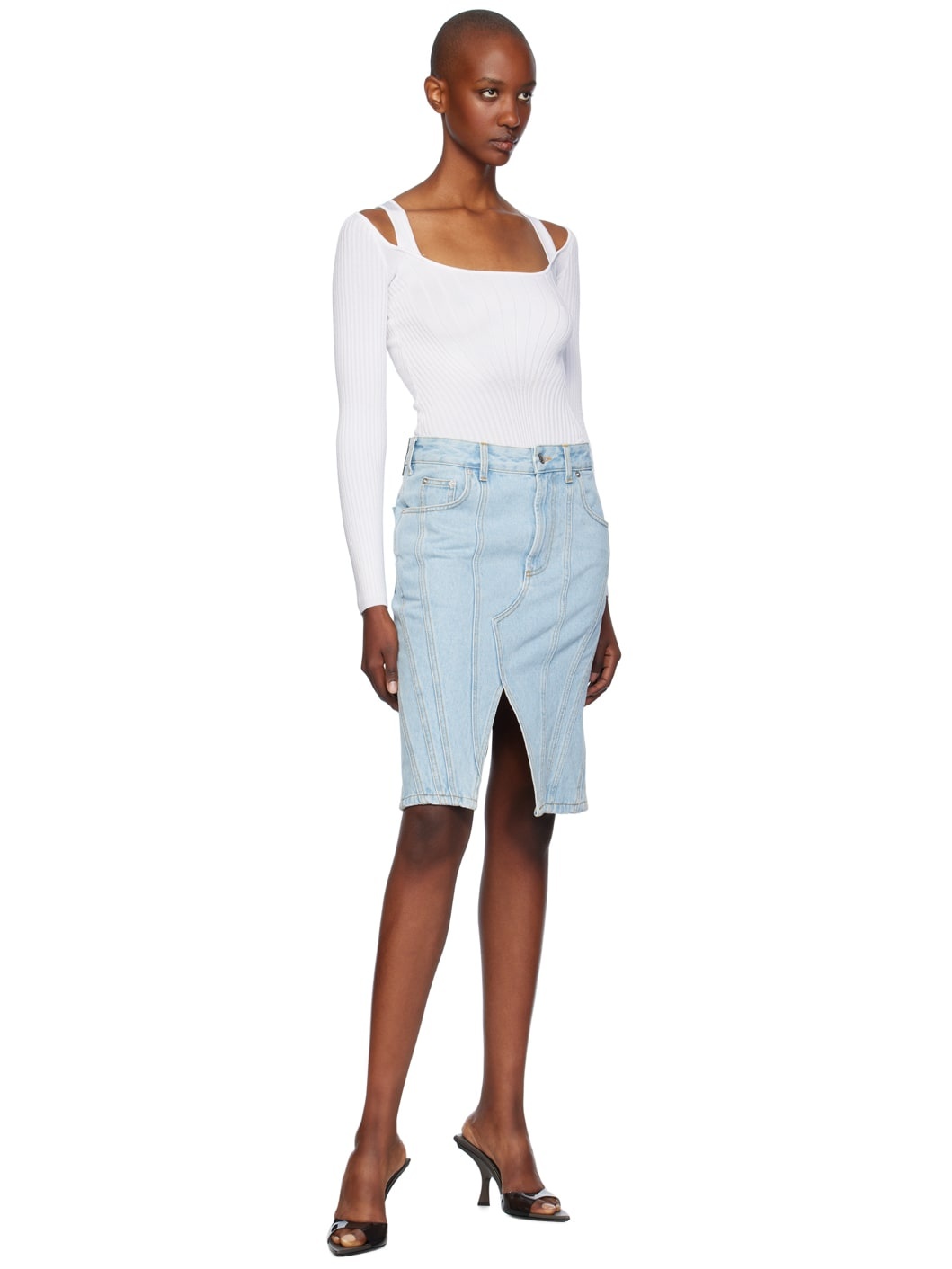 Blue Spiral Denim Midi Skirt - 4