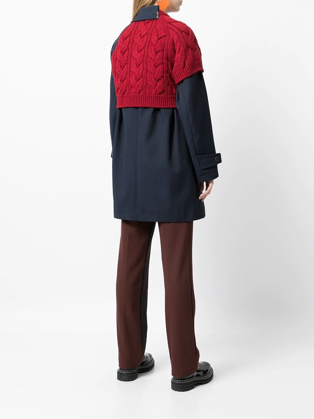 knitted panel wool coat - 4