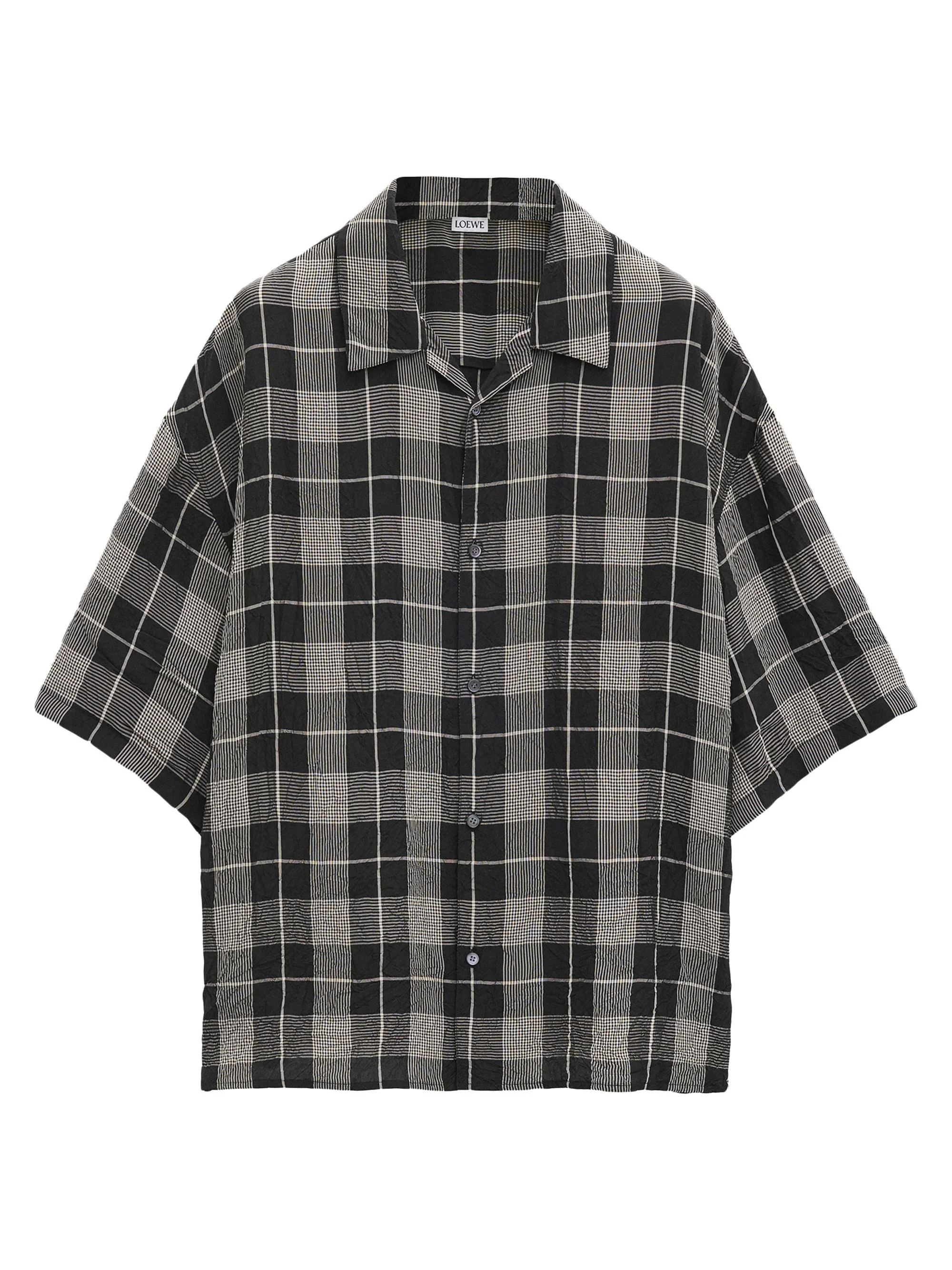 Men's Plaid Short-Sleeve Shirt - Black White - 1