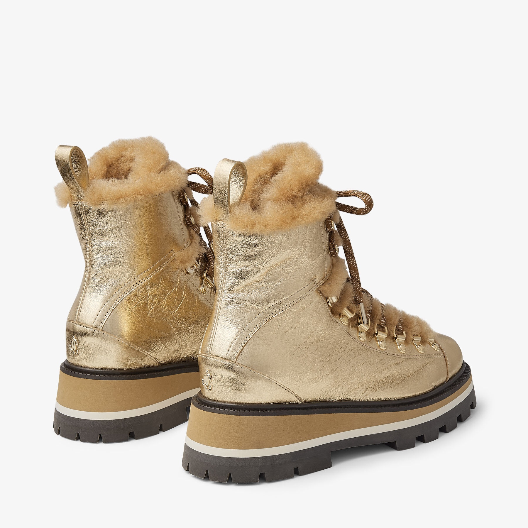 Chike Shearling
Gold Metallic Nappa Ankle Boots with Shearling Trim - 6