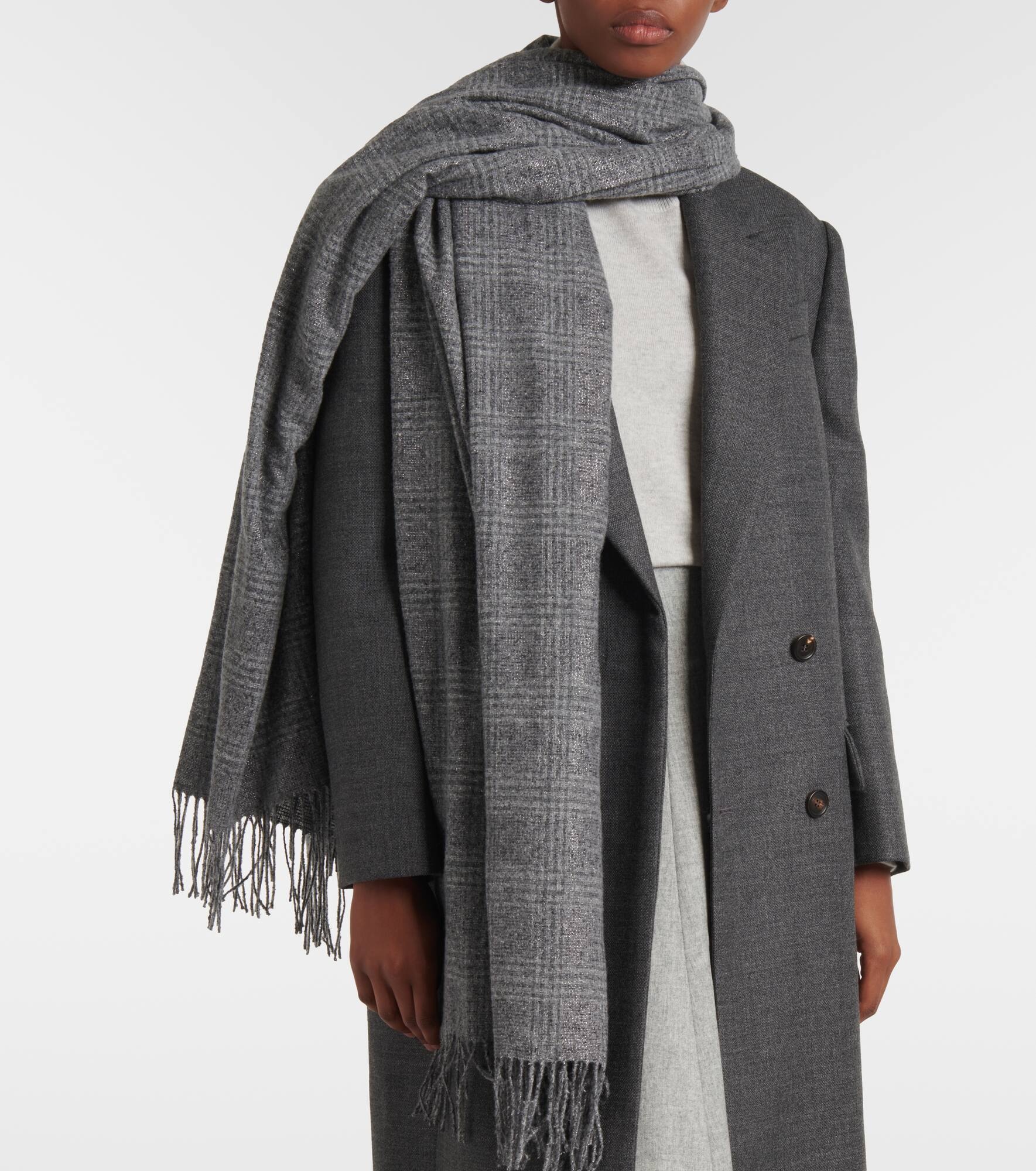Prince of Wales check silk and wool-blend scarf - 2
