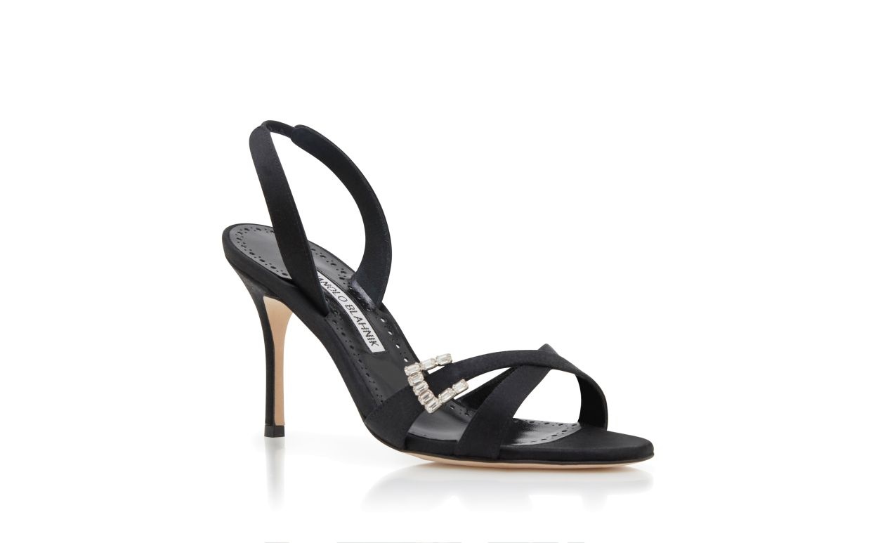 Black Satin Slingback Sandals - 3