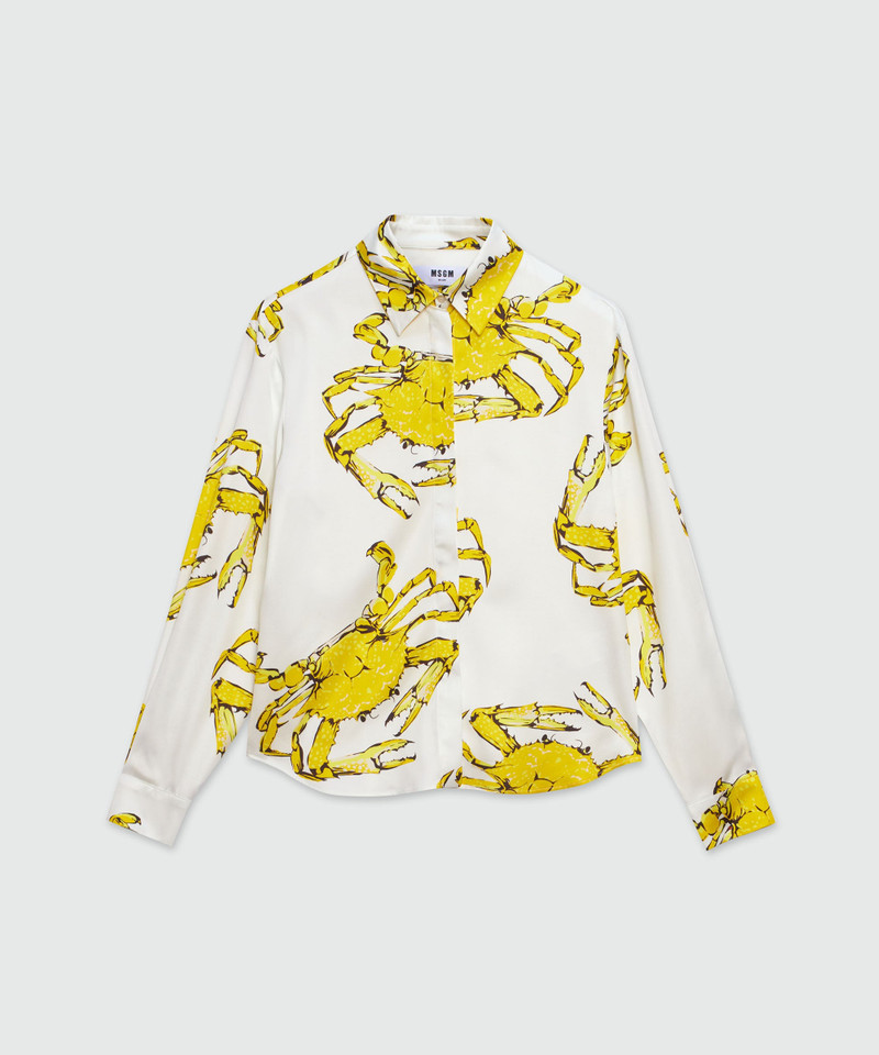 White satin shirt with "King crab" print 1
