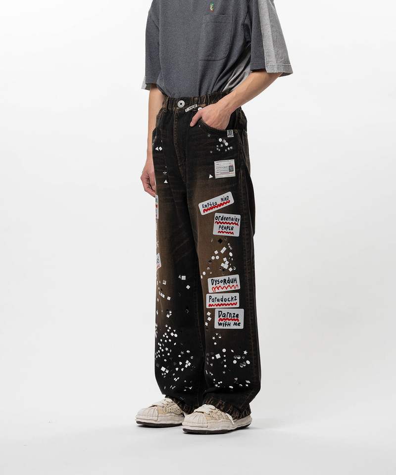 Embellished Sticker Denim Pants 4