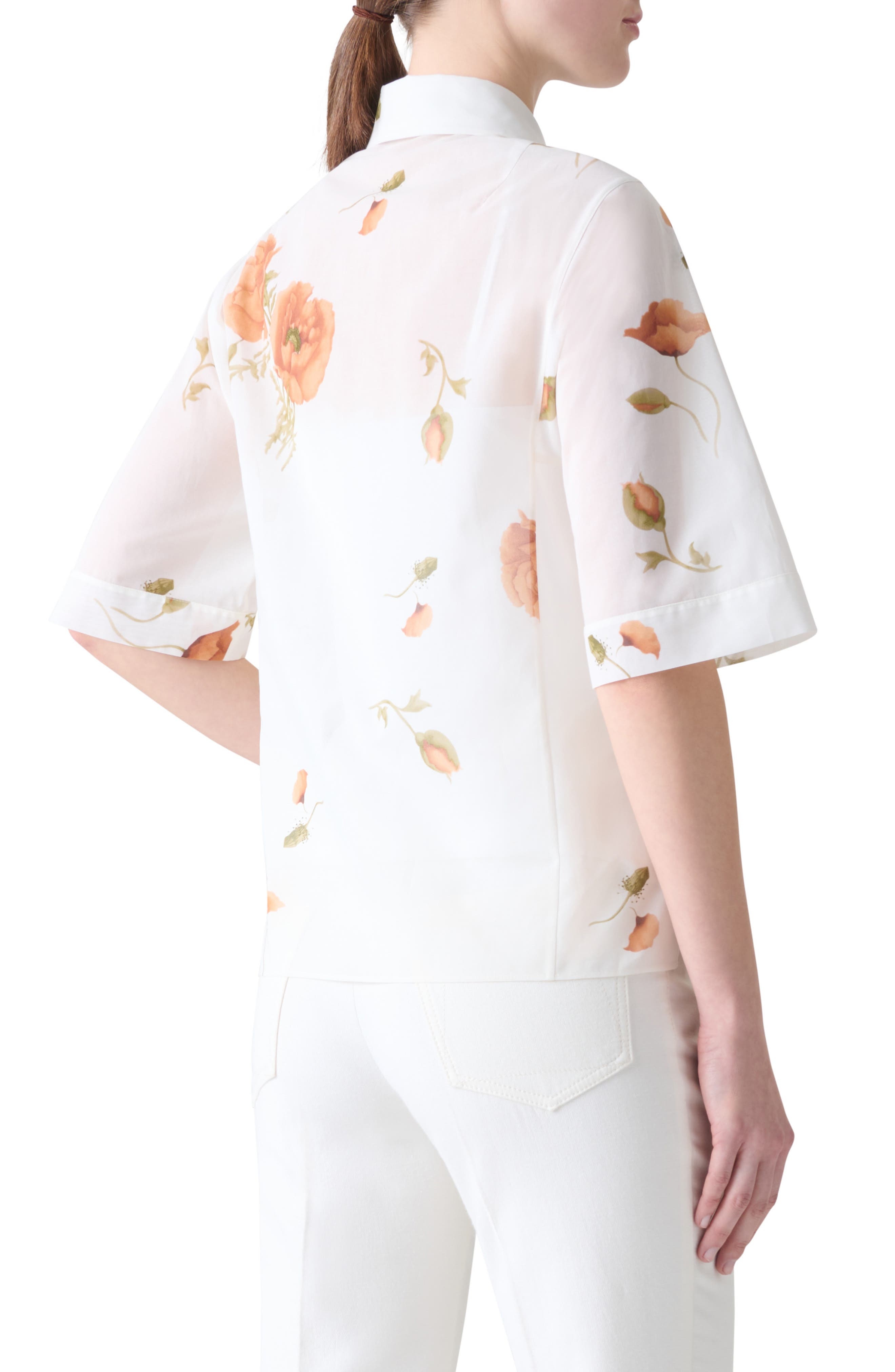 Akris Poppy Print Short Sleeve Button-Up Shirt in Ecru Terra at Nordstrom - 2